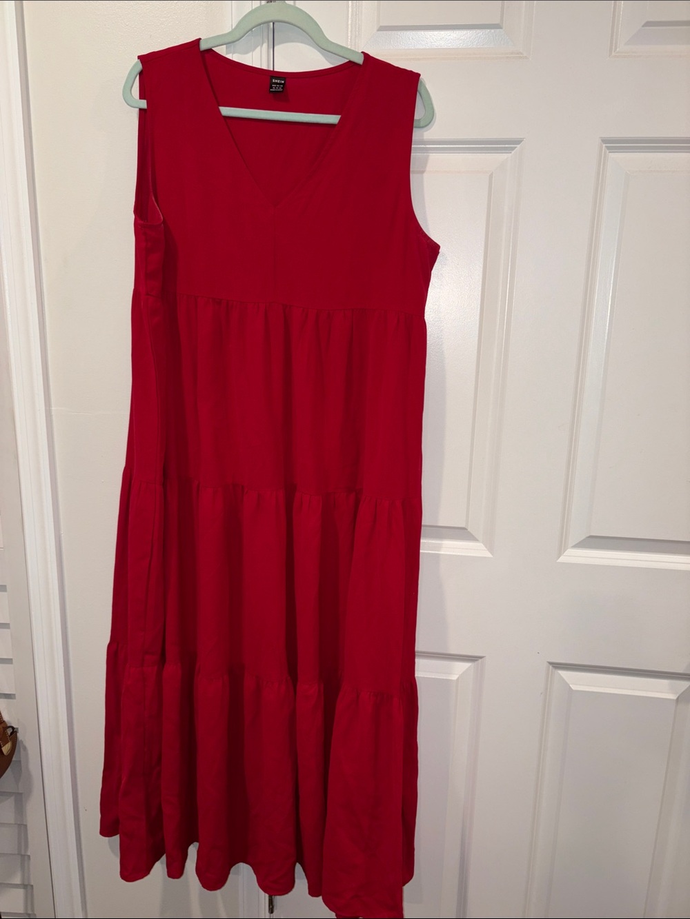 SHEIN Red Sleeveless Tiered Maxi Dress